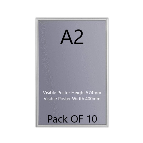 Pack of 10 A2 Black Poster Snap Frame 25mm Mitred Frame With Wall Fixings A2 Silver Poster Snap Frame