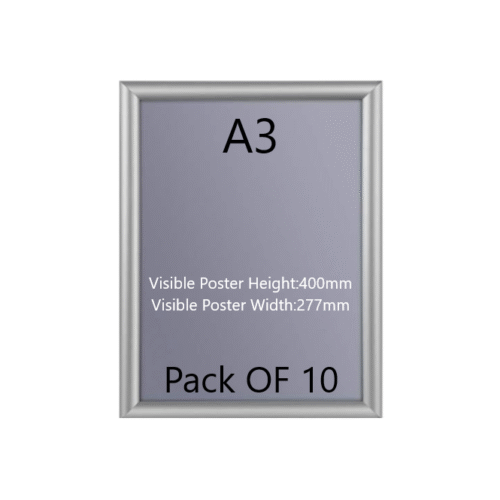 Pack of 10 A3 Black Poster Snap Frame 25mm Mitred Frame With Wall Fixings A3 Silver Poster Snap Frame