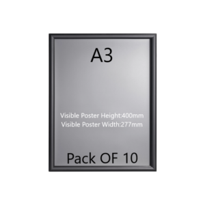 Pack of 10 A3 Black Poster Snap Frame 25mm Mitred Frame With Wall Fixings