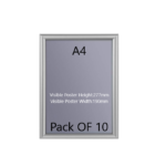 Pack of 10 A4 Black Poster Snap Frame 25mm Mitred Frame With Wall Fixings A4 Silver Poster Snap Frame 25mm Mitred Frame With Wall Fixings Pack of 10