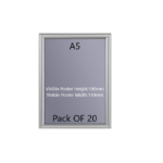 Pack of 20 A5 Silver Snap Frame 25mm Mitred + Wall Fixings