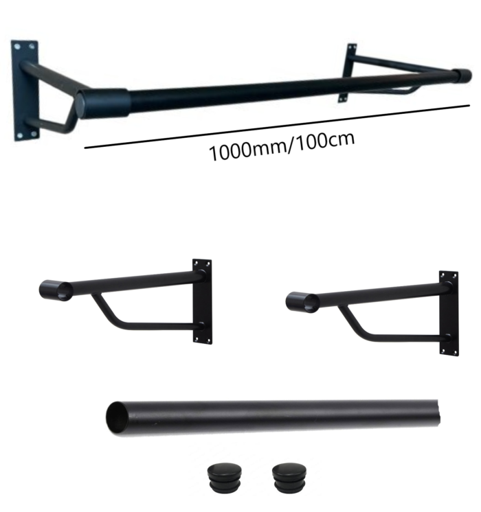 Heavy Duty Wall Mounted Hanging Clothes Rail 1000mm - Black