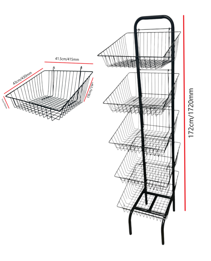 5 Tier Basket Stand For Bread Crisps Snacks - Black