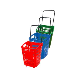 52L Plastic Shopping Trolley Basket with Wheels and Handle