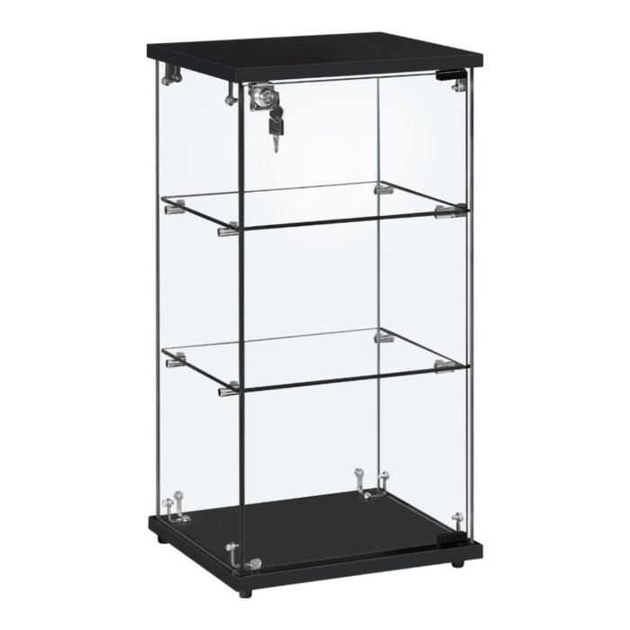 Frameless Black Lockable Glass Display Cabinet – 2 Shelves