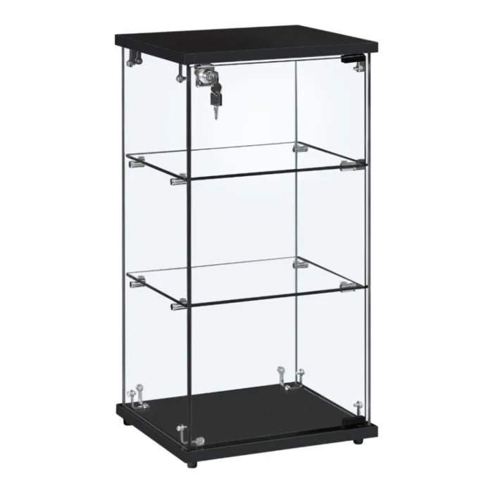 Frameless Black Lockable Glass Display Cabinet – 2 Shelves