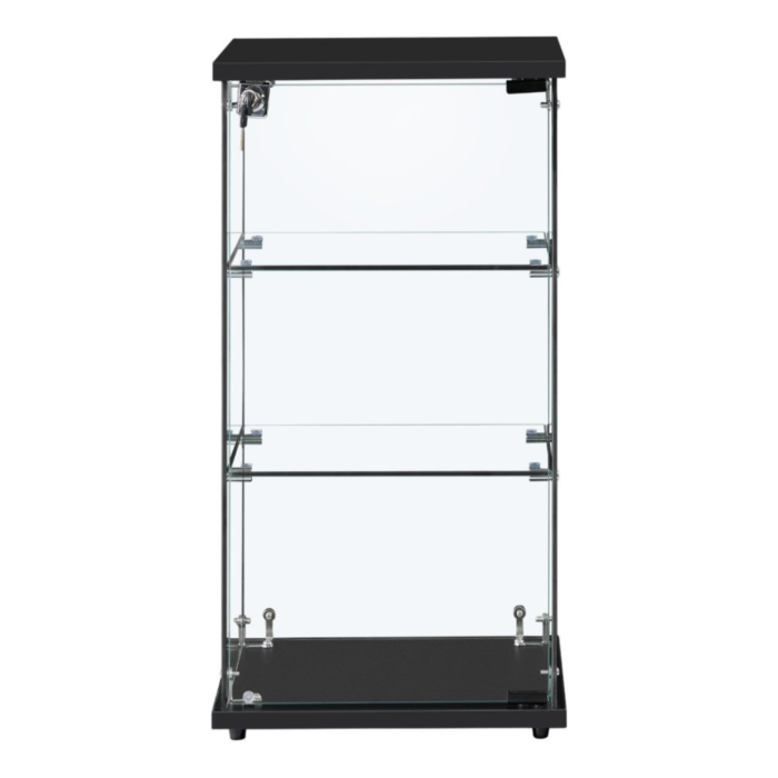 Frameless Black Lockable Glass Display Cabinet – 2 Shelves