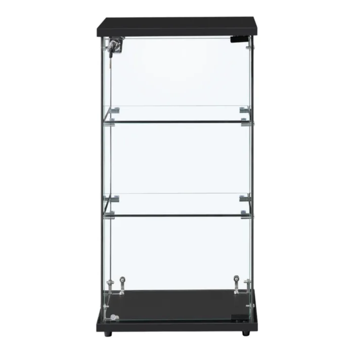 Frameless Black Lockable Glass Display Cabinet – 2 Shelves