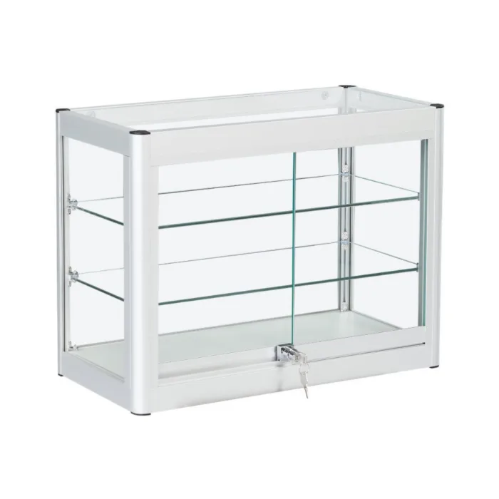 Lockable Glass Display Cabinet – Silver Aluminium Countertop