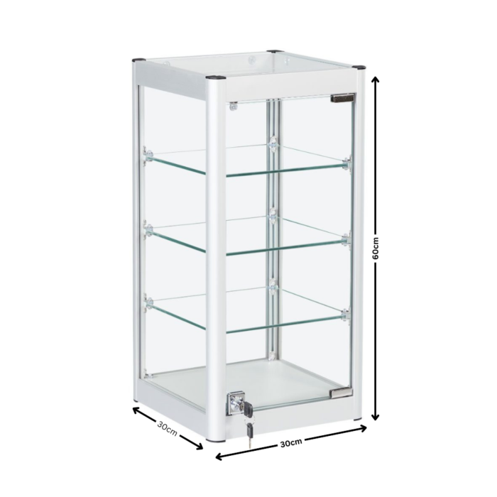 Silver Aluminium Glass Countertop Display Cabinet | Lockable Showcase with 3 Adjustable Shelves for Retail and Exhibitions - Image 4