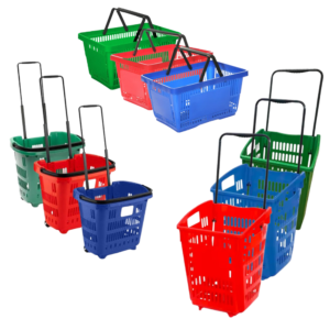 52L Plastic Shopping Trolley Basket with Wheels & Handle