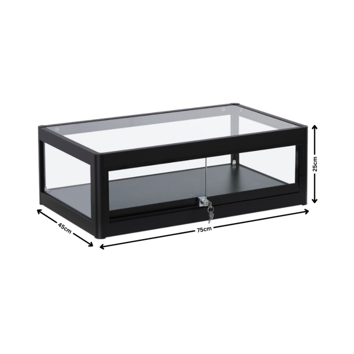 Lockable Black Aluminium Glass Countertop Display Case | Secure Showcase with Sliding Doors for Retail and Exhibitions - Image 4