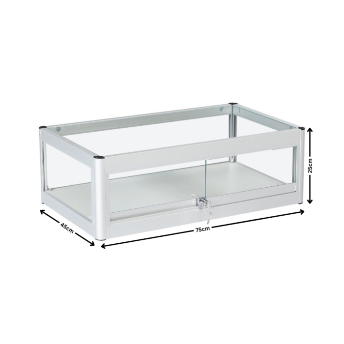 Lockable Silver Aluminium Glass Countertop Display Case | Secure Showcase with Sliding Doors for Retail and Exhibitions - Image 3