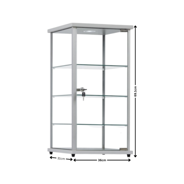 Premium Lockable Silver Aluminium Display Cabinet with LED Light | Glass Showcase Countertop & 3 Shelves for Retail and Home Display - Image 3