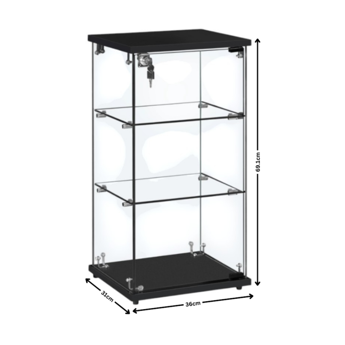 Frameless Black Lockable Glass Display Cabinet – 2 Shelves