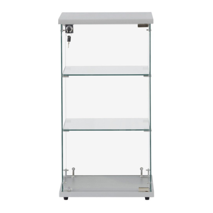 Frameless Silver Wood Lockable Glass Display Cabinet with 2 Shelves – Countertop Showcase - Image 2