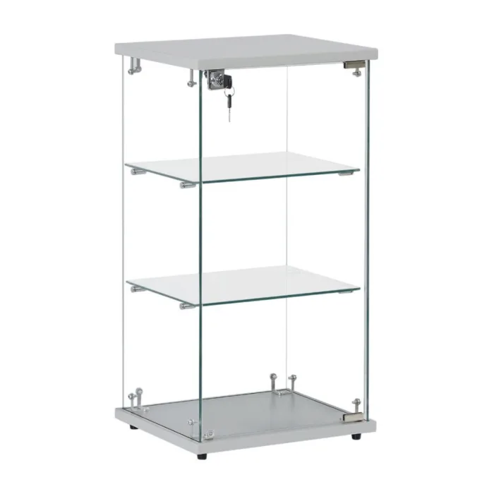 Frameless Silver Wood Lockable Glass Display Cabinet with 2 Shelves