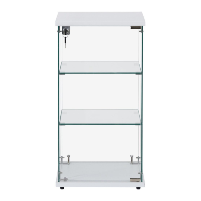 Frameless White Lockable Glass Display Cabinet – 2 Shelves