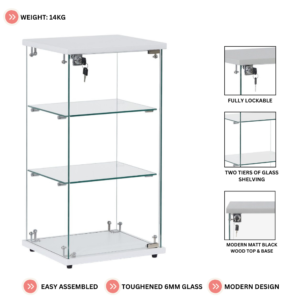 Frameless White Lockable Glass Display Cabinet – 2 Shelves