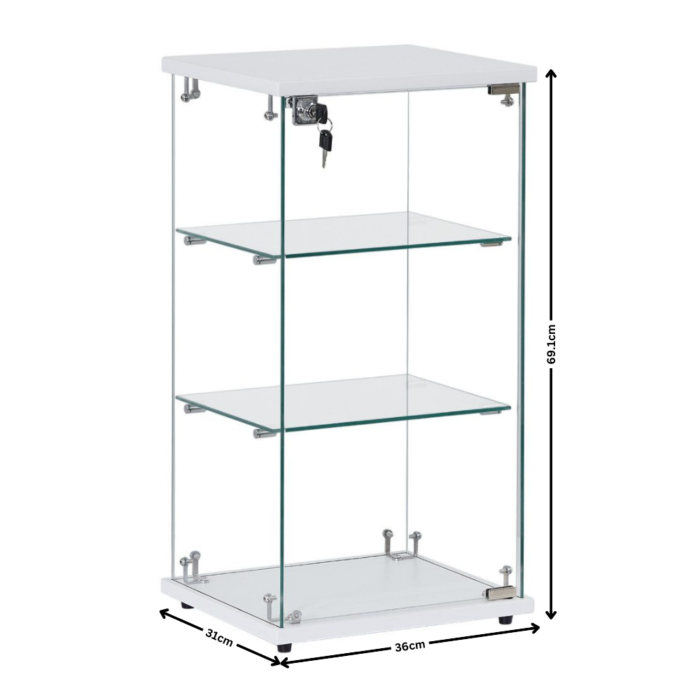 Frameless White Lockable Glass Display Cabinet – 2 Shelves