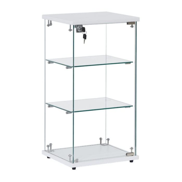 Frameless White Lockable Glass Display Cabinet – 2 Shelves