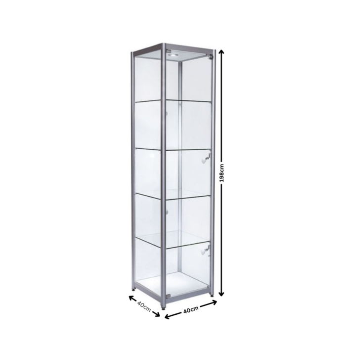 aluminium-tower-showcase-with-single-door-198cm-x-40cm-x-40cm-medium-dim