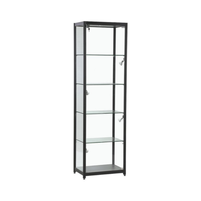 Black Aluminium Glass Tower Display Cabinet with Single Doors | Modern Showcase for Retail, Exhibitions & Collectibles (198cm x 60cm x 40cm)