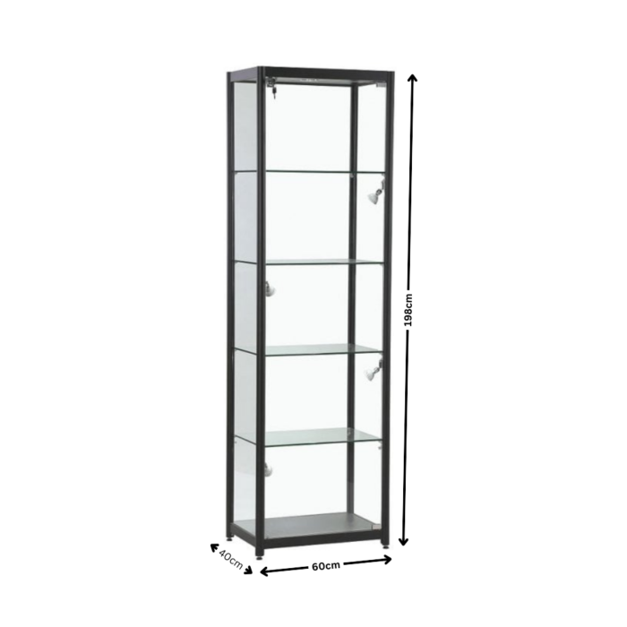 Black Aluminium Glass Tower Display Cabinet with Single Doors | Modern Showcase for Retail, Exhibitions & Collectibles (198cm x 60cm x 40cm) - Image 2