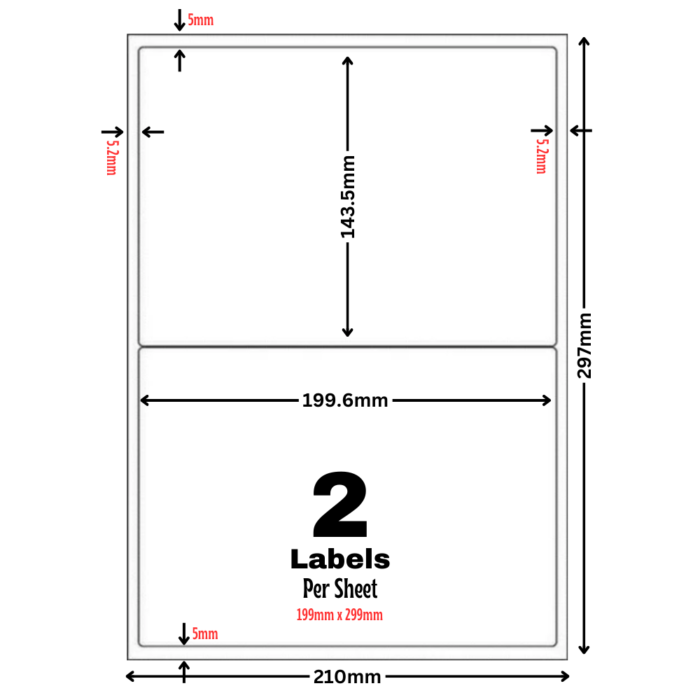 White Address Printer Labels - 2 Label per Sheet - 199.6mm x 143.5mm