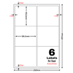 White Address Printer Labels - 6 Label per Sheet - 99mm x 93mm