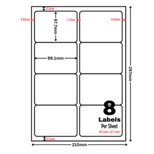 White Address Printer Labels - 8 Label per Sheet - 99.1mm x 67.7mm