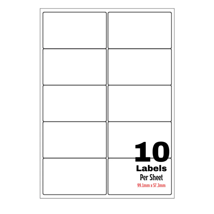 White Address Printer Labels - 10 Label per Sheet - 99.1mm x 57.3mm A4 White Labels 10/Sheet