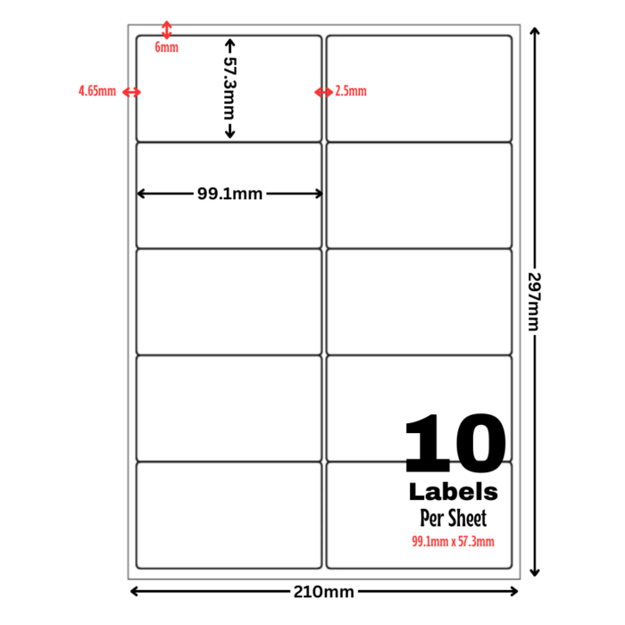 White Address Printer Labels - 10 Label per Sheet - 99.1mm x 57.3mm