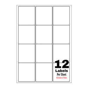 White Address Printer Labels - 12 Label per Sheet - 63.5mm x 72mm