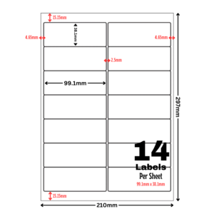 White Address Printer Labels - 14 Label per Sheet - 99.1mm x 38.1mm