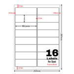 White Address Printer Labels - 16 Label per Sheet - 99.1mm x 33.9mm