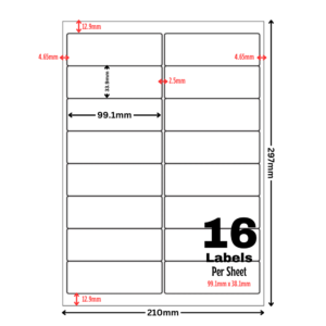 White Address Printer Labels - 16 Label per Sheet - 99.1mm x 33.9mm