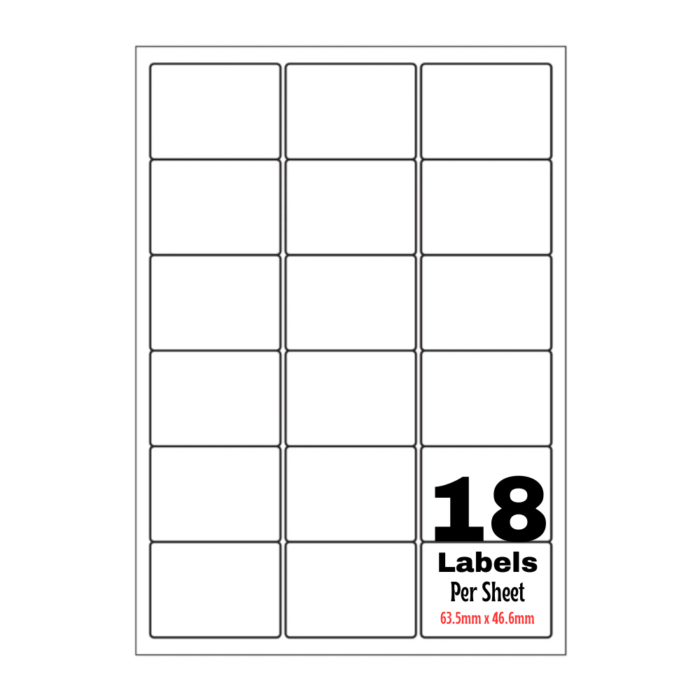 White Address Printer Labels - 18 Label per Sheet - 63.5mm x 46.6mm