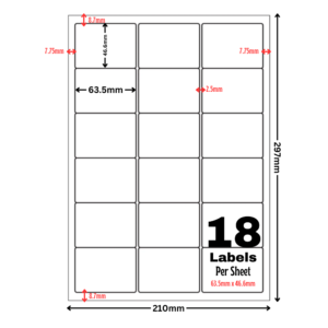 White Address Printer Labels - 18 Label per Sheet - 63.5mm x 46.6mm