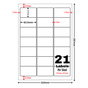 White Address Printer Labels - 21 Label per Sheet - 63.5mm x 38.1mm