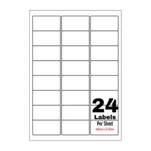 White Address Printer Labels - 24 Label per Sheet - 64mm x 33.8mm