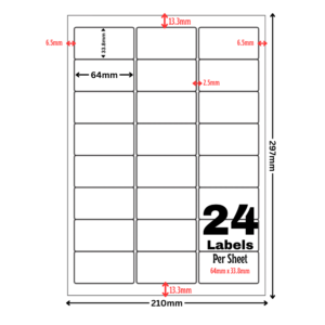 White Address Printer Labels - 24 Label per Sheet - 64mm x 33.8mm