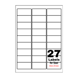 White Address Printer Labels - 27 Label per Sheet - 62mm x 30.1mm