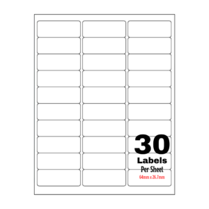 White Address Printer Labels - 30 Label per Sheet - 64mm x 26.7mm