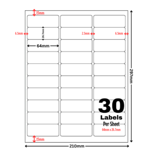 White Address Printer Labels - 30 Label per Sheet - 64mm x 26.7mm