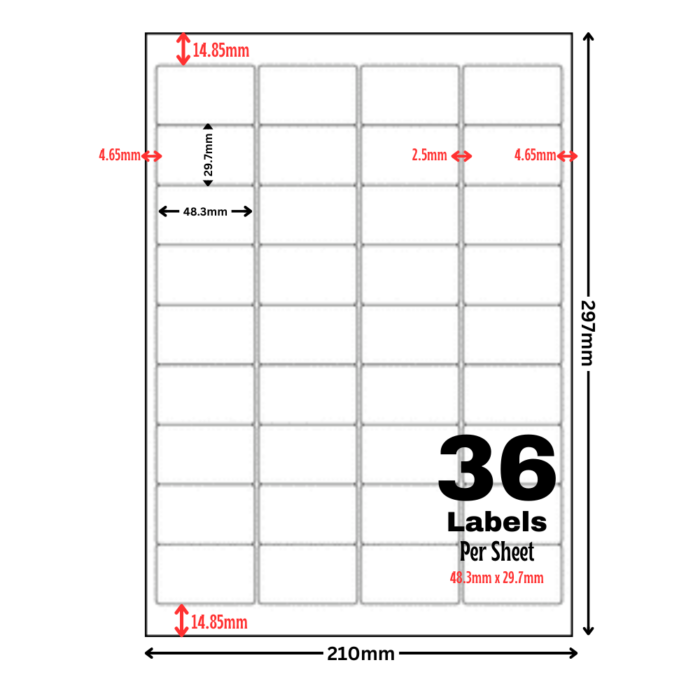 White Address Printer Labels - 36Label per Sheet - 48.3mm x 29.7mm