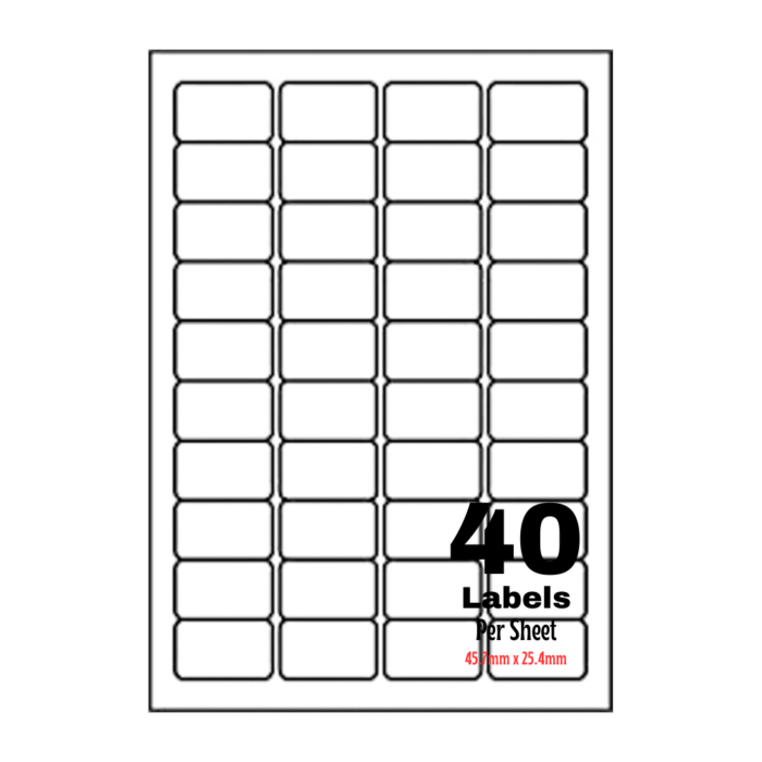 White Address Printer Labels - 40 Label per Sheet - 45.7mm x 25.4mm