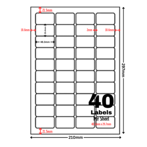 White Address Printer Labels - 40 Label per Sheet - 45.7mm x 25.4mm