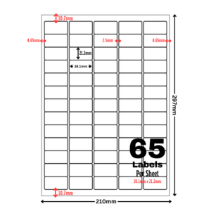 White Address Printer Labels - 65 Label per Sheet - 38.1mm x 21.2mm