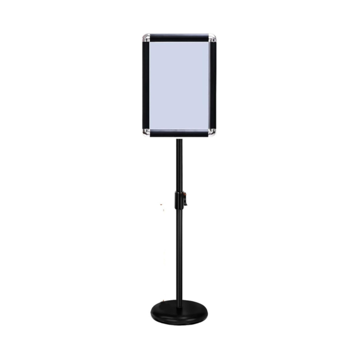 Adjustable A4 Menu Holder Stand | Rotatable Floor-Standing Snap Frame for Restaurants, Events, Offices, and Retail | Sturdy Black Design